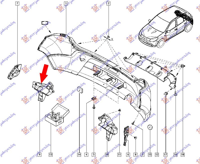 REAR BUMPER BRACKET PLASTIC CENTRAL