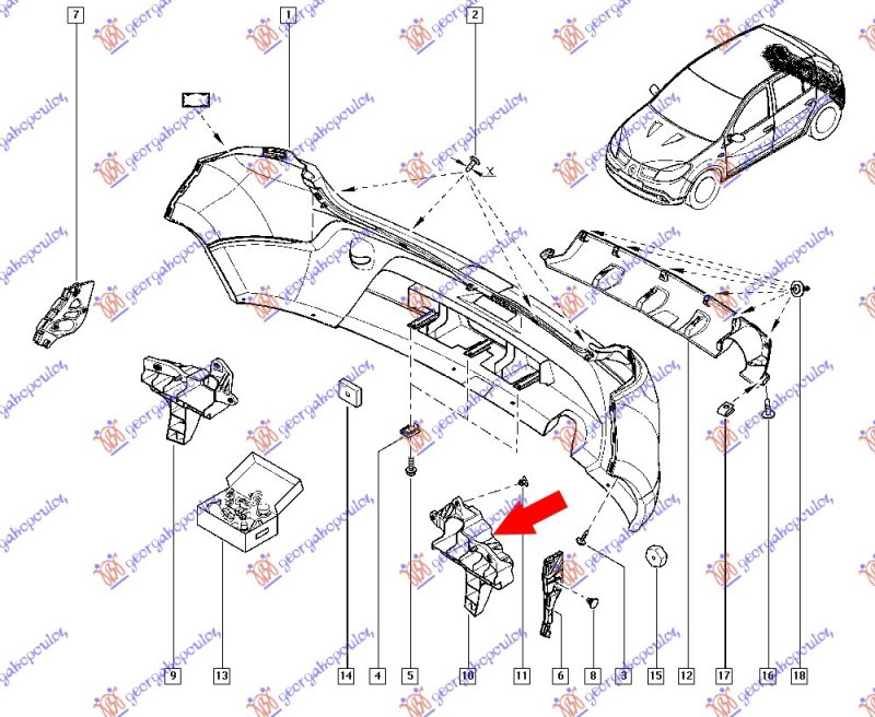 REAR BUMPER BRACKET PLASTIC CENTRAL