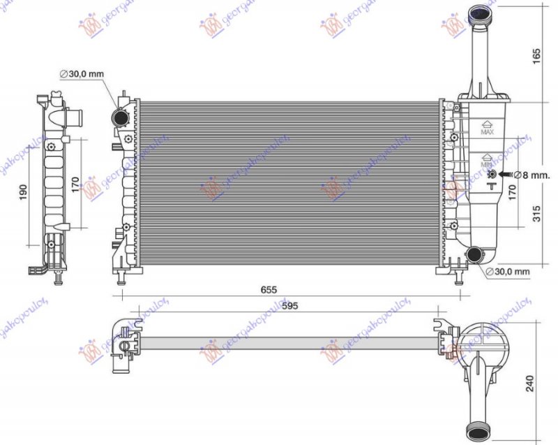 HLADNJAK MOTORA 1.4CC 16V (+/-AC) (58x30.8) (SA PRELIVNOM CEVI) (MARELLI)