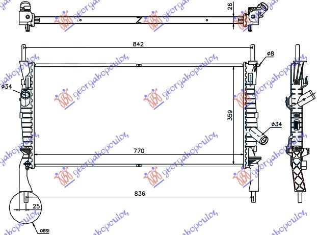 RADIATOR 2,2-2,4TDCI-2,3i +AC(76,8x38)