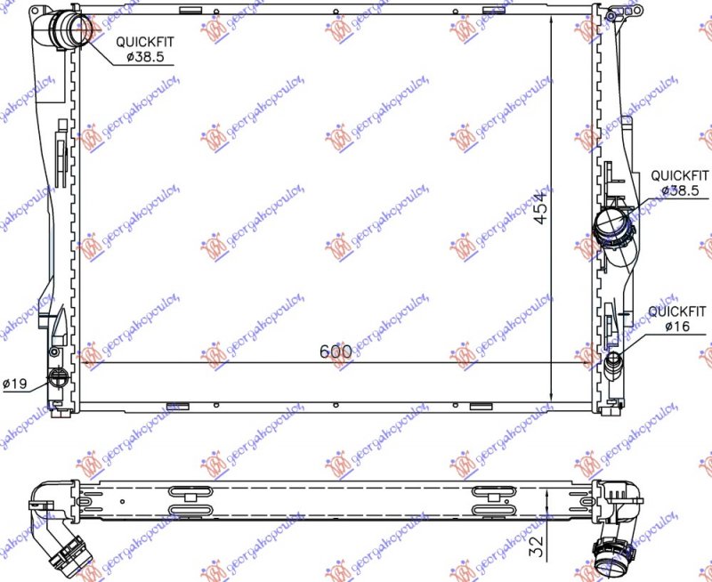 HLADNJAK MOTORA ZA SVE MODELE BENZIN (MAN/AUTO) (600x460x32) 2 CEVI (NRF)