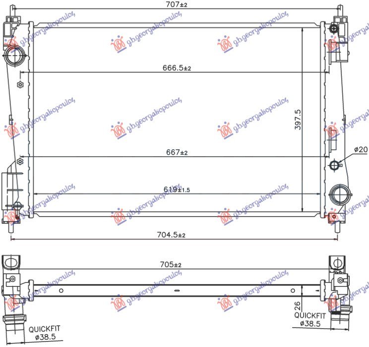 HLADNJAK MOTORA BENZIN/DIZEL (619x398x26) (VALEO)