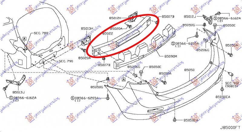 REAR BUMPER REINFORCEMENT 09-