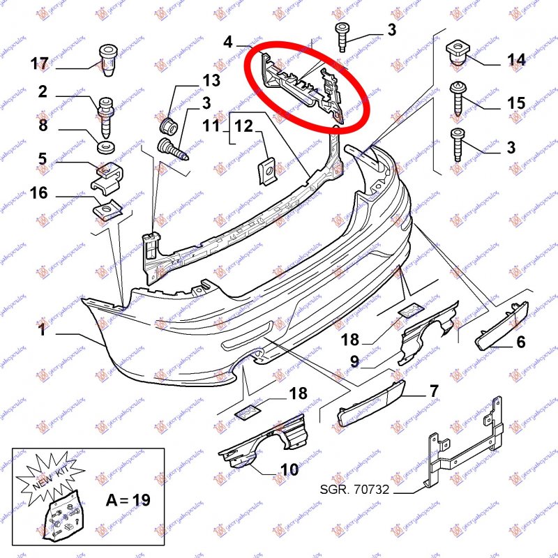 REAR BUMPER SIDE BRACKET PLASTIC (O)