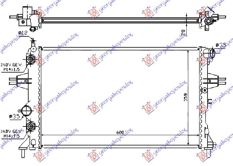 HLADNJAK MOTORA 1.6i 16V (Z16XEP) (+AC) (60x37) (DIJAGONALNO) (VALEO)