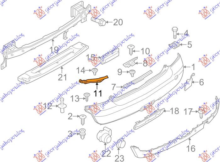 REAR BUMPER BRACKET UPPER PLASTIC