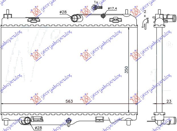 HLADNJAK MOTORA 1.4/1.6 TDCI (MAN) (+/-AC) (563x350) (NRF)