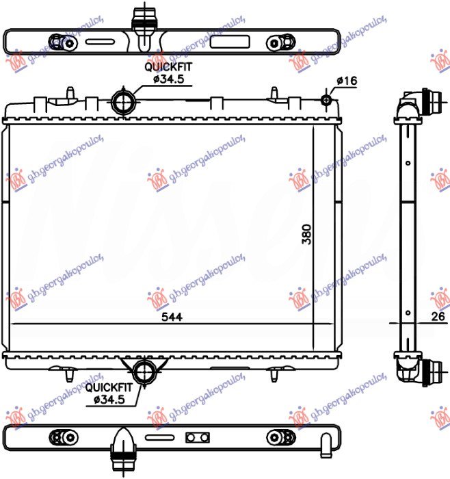 HLADNJAK MOTORA 1.2 THP BENZIN (380x540x26) (BRZA SPOJNICA) (NRF)