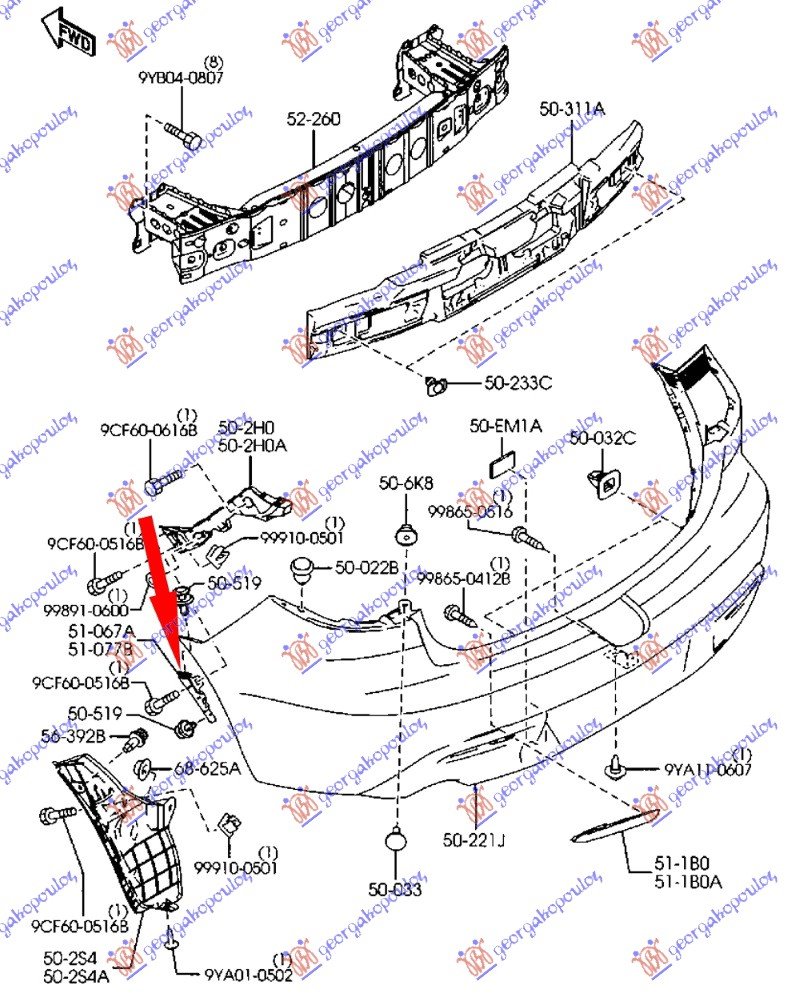 REAR BUMPER SIDE BRACKET PLASTIC VERTICA