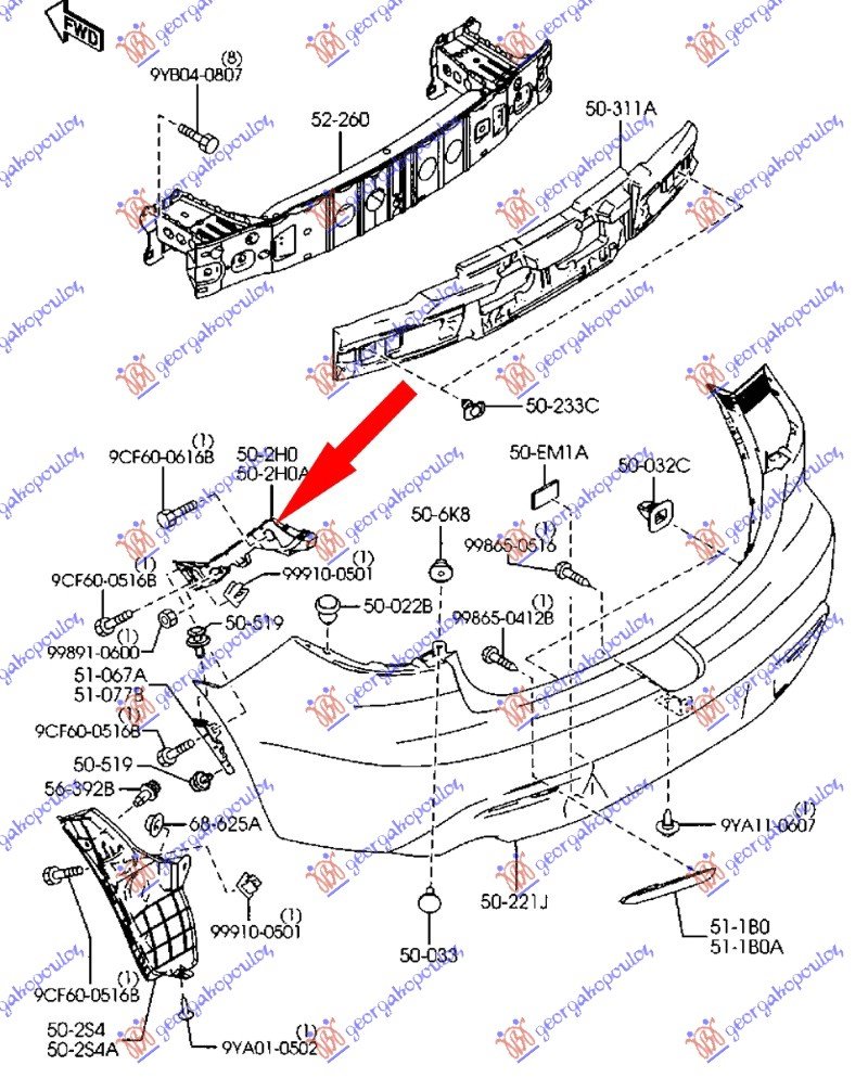 RR. BUM. SIDE BRACKET 4D PLAST. ORIZ.