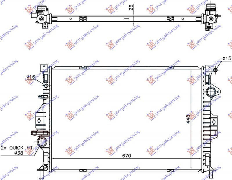 HLADNJAK MOTORA 2.0 TDCi DIZEL (AUTO) (670x448x26) -2015 (VALEO)