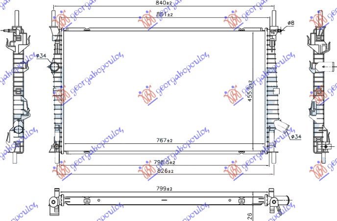 HLADNJAK MOTORA 2.0 TDCi DIZEL (765x460x26) FWD (NRF)