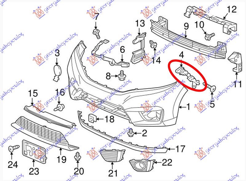 FR. BUMPER BRACKET UPPER PLASTIC