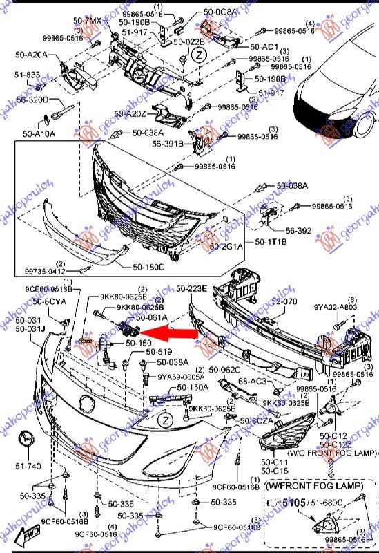 FR. BUMPER BRACKET UPPER PLASTIC