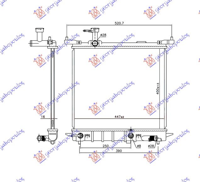 RADIATOR 1.2 12V PETR. AUTO (445x400x16)