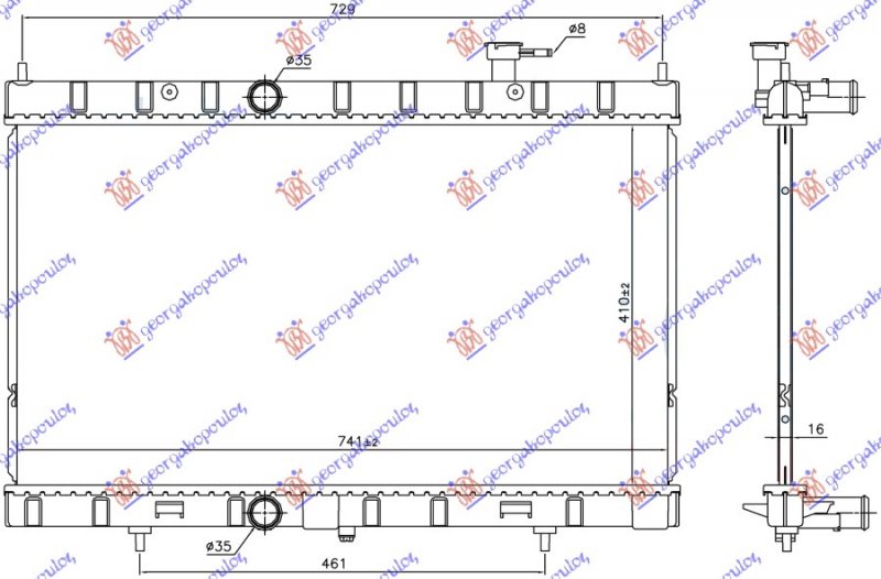 RADIATOR 2.0-2.5 16v PETROL (410x741x16)