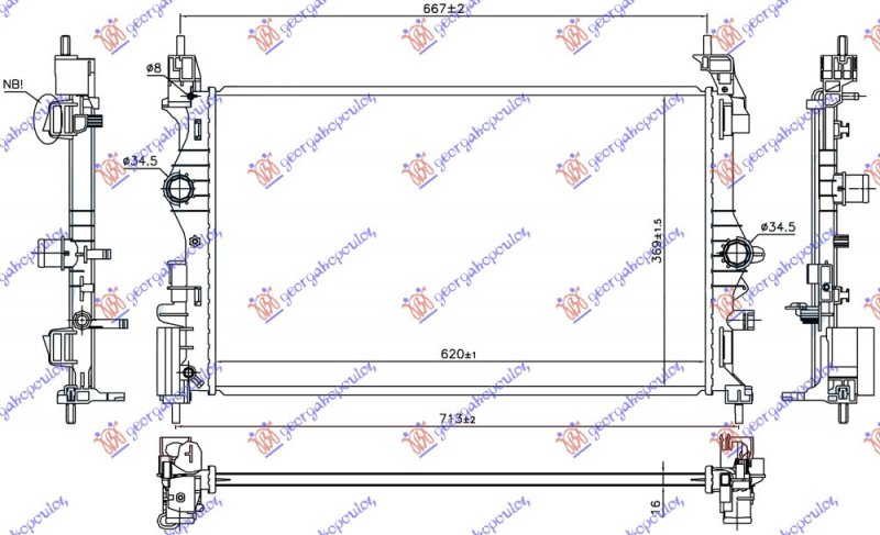 HLADNJAK MOTORA 1.0 TURBO BENZIN (MAN) (B10XFT 85KW) (620x369x16) (NRF)