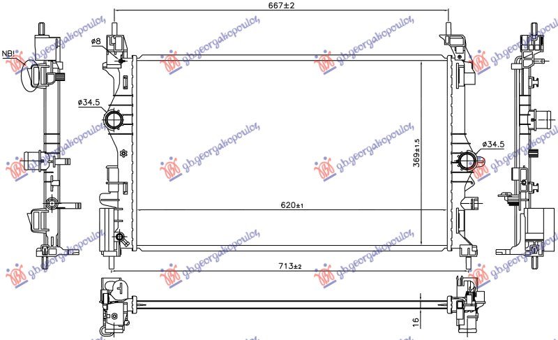 HLADNJAK MOTORA 1.0 TURBO BENZIN (MAN) (B10XFL 66KW) (620x370x16) (NRF)