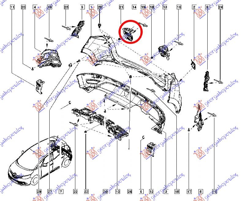 REAR BUMPER BRACKET UPPER PLASTIC