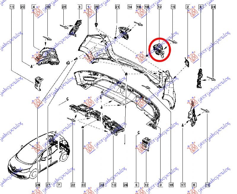 REAR BUMPER BRACKET UPPER PLASTIC