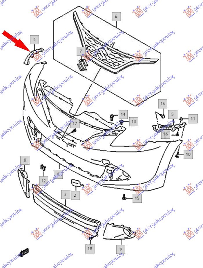 FR. BUMPER SIDE BRACKET PLASTIC UPPER