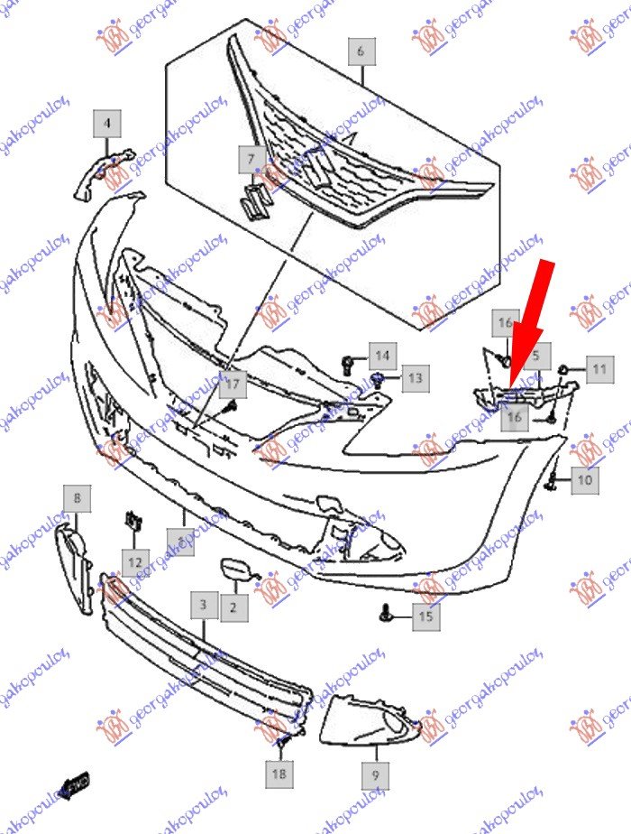 FR. BUMPER SIDE BRACKET PLASTIC UPPER